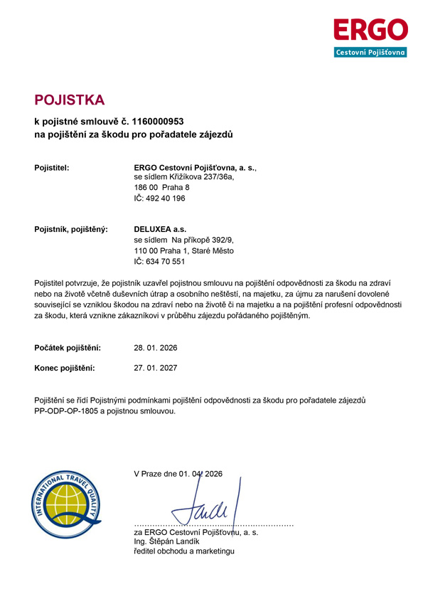 Pojištění odpovědnosti za škodu pro pořadatele zájezd - CK DELUXEA